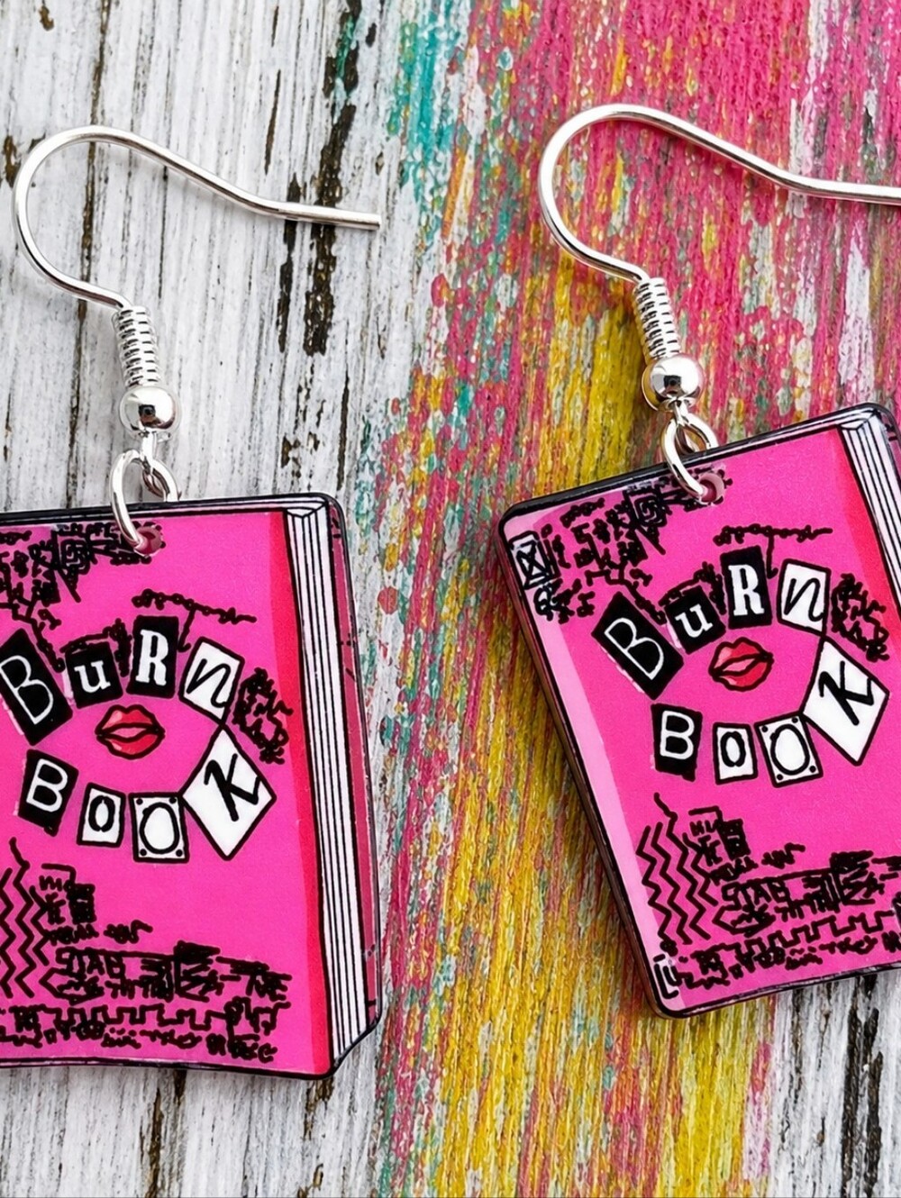MODCLOTH ACRYLIC MEAN GIRLS BURN BOOK EARRINGS 2